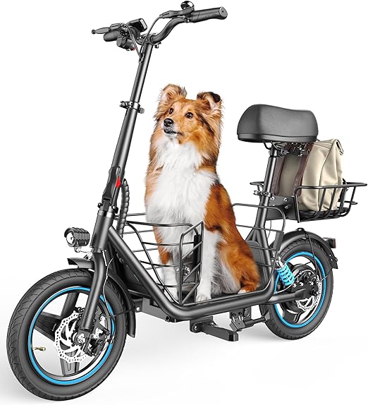 Adult electric scooter with large center basket